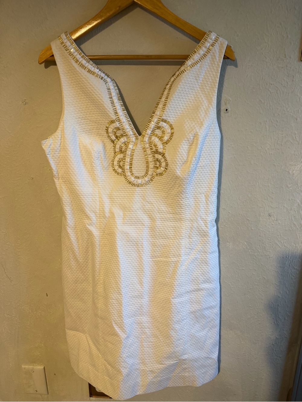 Lilly Pulitzer White Mini Dress with Gold Embellished V-Neck